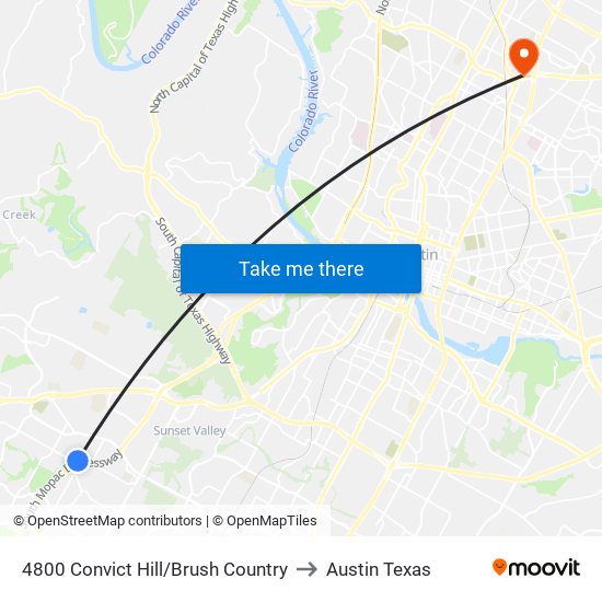 4800 Convict Hill/Brush Country to Austin Texas map