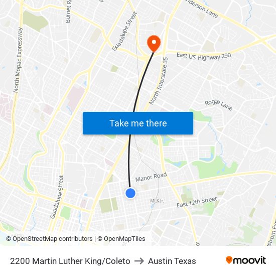 2200 Martin Luther King/Coleto to Austin Texas map