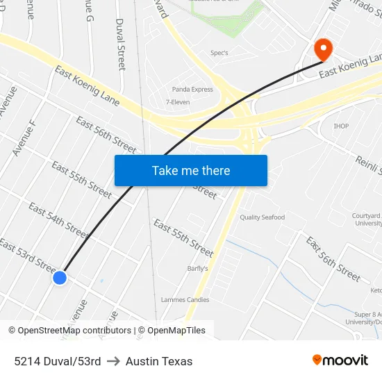 5214 Duval/53rd to Austin Texas map