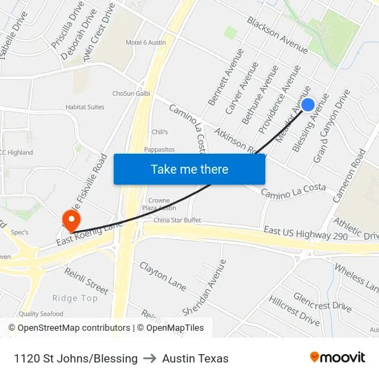 1120 St Johns/Blessing to Austin Texas map