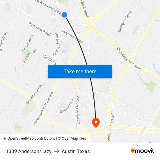 1309 Anderson/Lazy to Austin Texas map