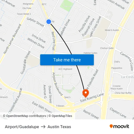 Airport/Guadalupe to Austin Texas map