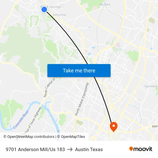 9701 Anderson Mill/Us 183 to Austin Texas map