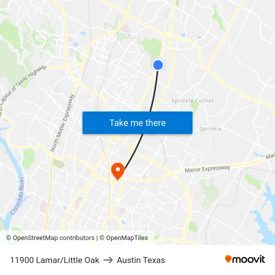 11900 Lamar/Little Oak to Austin Texas map