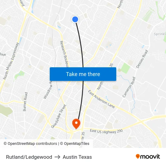 Rutland/Ledgewood to Austin Texas map
