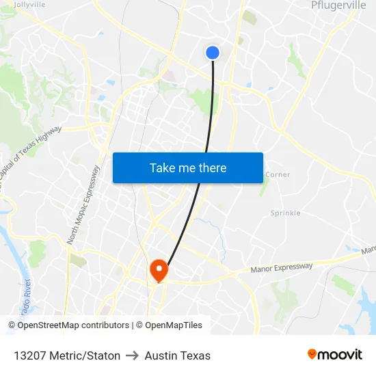 13207 Metric/Staton to Austin Texas map