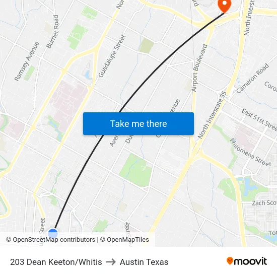 203 Dean Keeton/Whitis to Austin Texas map