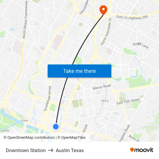 Downtown Station to Austin Texas map