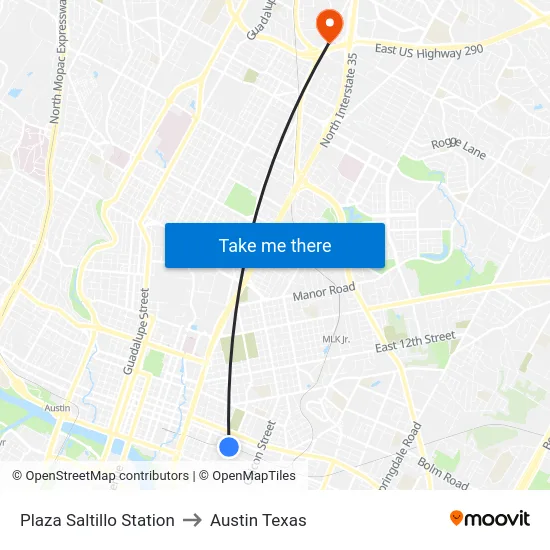 Plaza Saltillo Station to Austin Texas map
