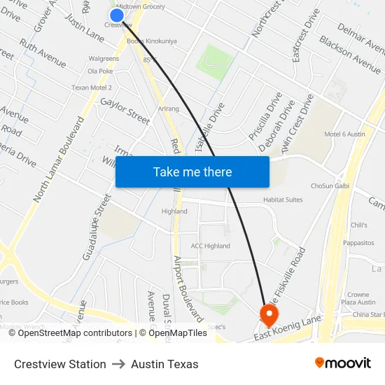Crestview Station to Austin Texas map