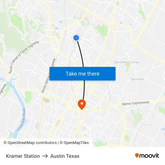 Kramer Station to Austin Texas map