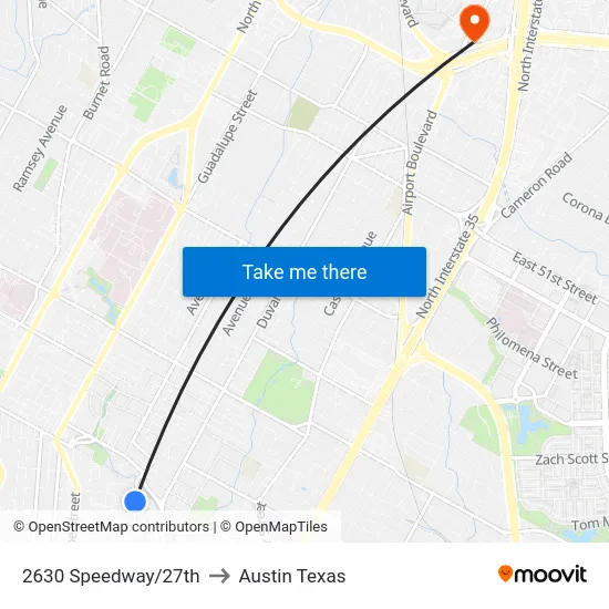2630 Speedway/27th to Austin Texas map