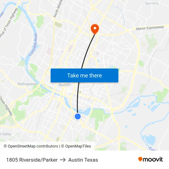 1805 Riverside/Parker to Austin Texas map