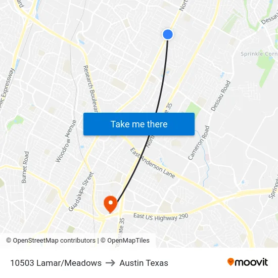 10503 Lamar/Meadows to Austin Texas map