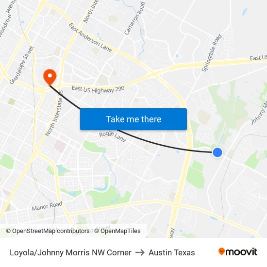 Loyola/Johnny Morris NW Corner to Austin Texas map