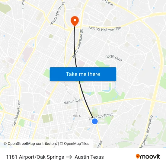 1181 Airport/Oak Springs to Austin Texas map