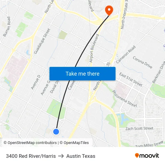 3400 Red River/Harris to Austin Texas map