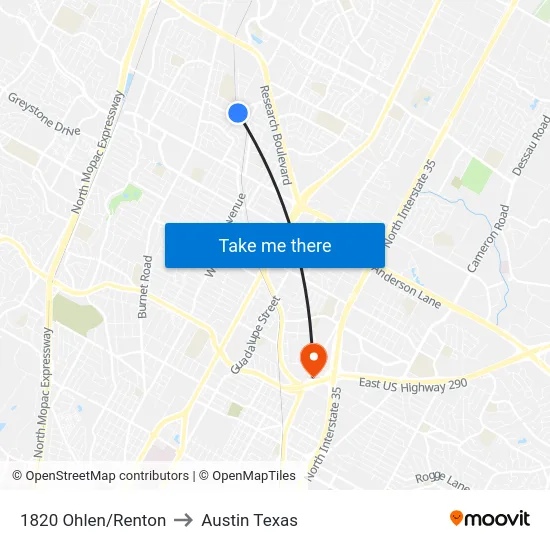 1820 Ohlen/Renton to Austin Texas map