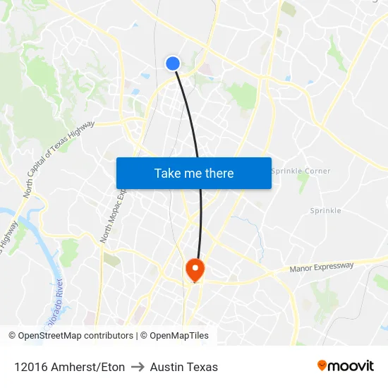 12016 Amherst/Eton to Austin Texas map