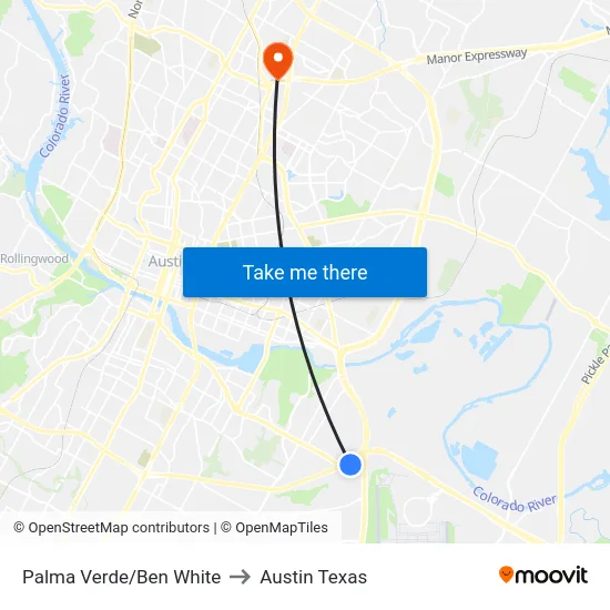 Palma Verde/Ben White to Austin Texas map