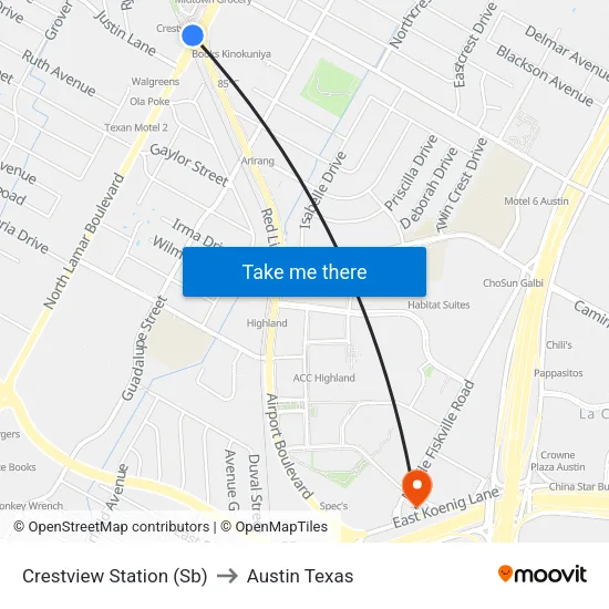 Crestview Station (Sb) to Austin Texas map