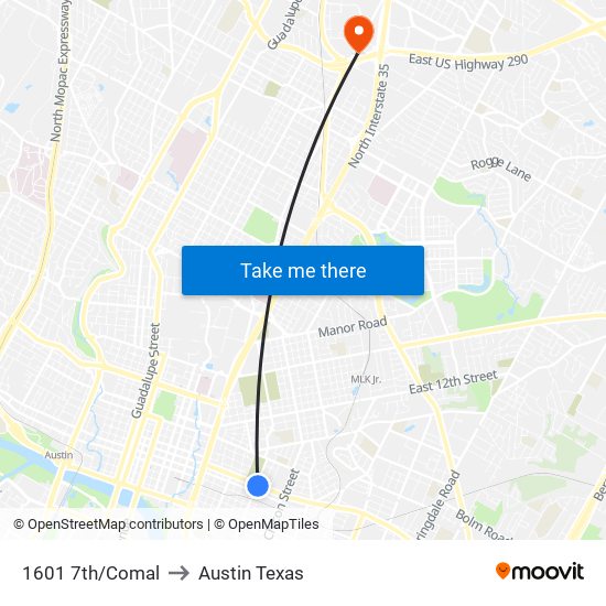 1601 7th/Comal to Austin Texas map