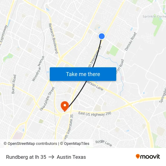 Rundberg at Ih 35 to Austin Texas map