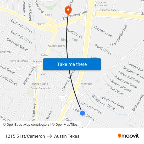 1215 51st/Cameron to Austin Texas map
