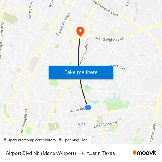 Airport Blvd Nb (Manor/Airport) to Austin Texas map