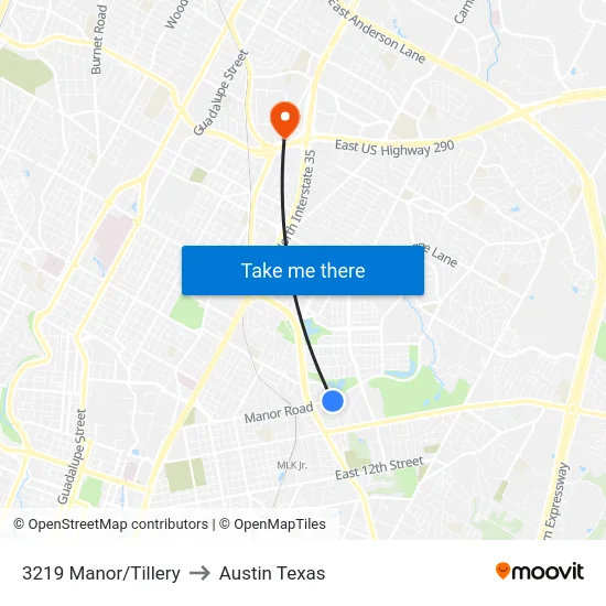 3219 Manor/Tillery to Austin Texas map