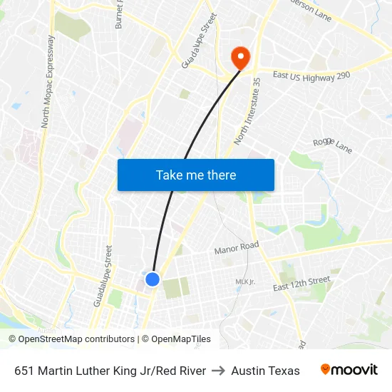 651 Martin Luther King Jr/Red River to Austin Texas map