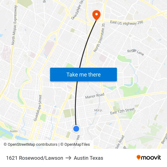 1621 Rosewood/Lawson to Austin Texas map