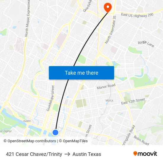 421 Cesar Chavez/Trinity to Austin Texas map