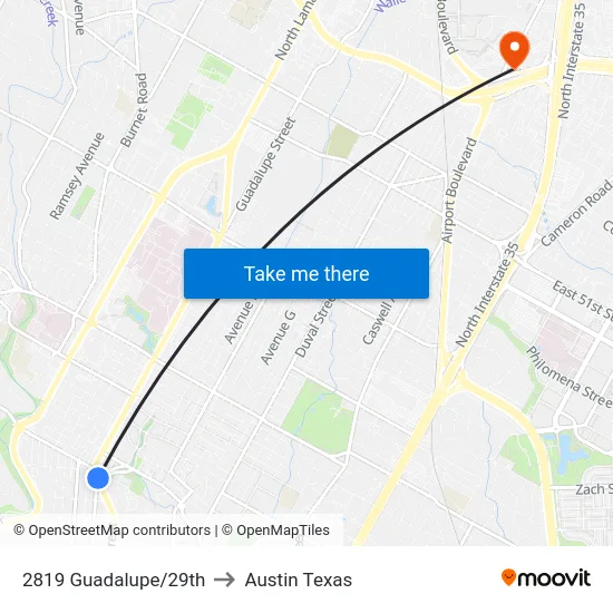2819 Guadalupe/29th to Austin Texas map