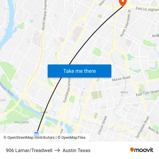 906 Lamar/Treadwell to Austin Texas map
