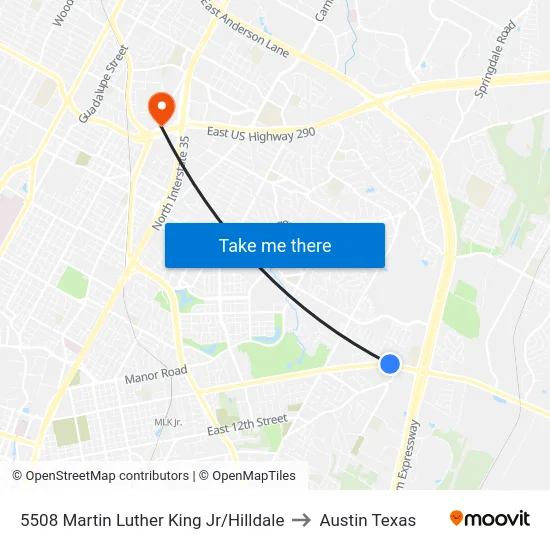 5508 Martin Luther King Jr/Hilldale to Austin Texas map