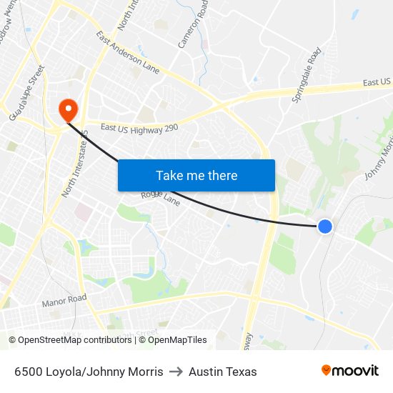 6500 Loyola/Johnny Morris to Austin Texas map