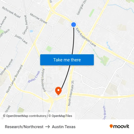 Research/Northcrest to Austin Texas map