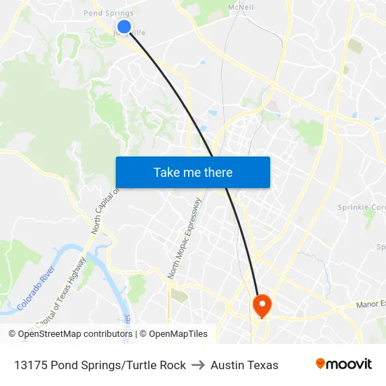 13175 Pond Springs/Turtle Rock to Austin Texas map