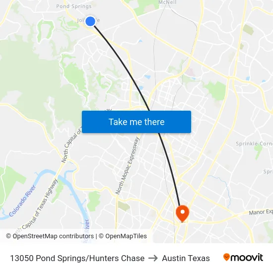 13050 Pond Springs/Hunters Chase to Austin Texas map