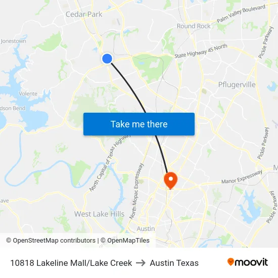 10818 Lakeline Mall/Lake Creek to Austin Texas map