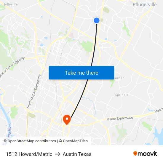 1512 Howard/Metric to Austin Texas map
