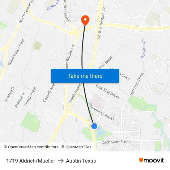 1719 Aldrich/Mueller to Austin Texas map
