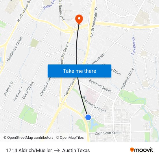 1714 Aldrich/Mueller to Austin Texas map