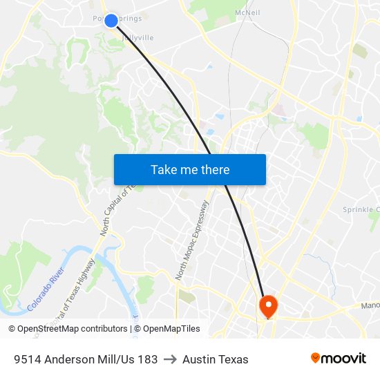 9514 Anderson Mill/Us 183 to Austin Texas map