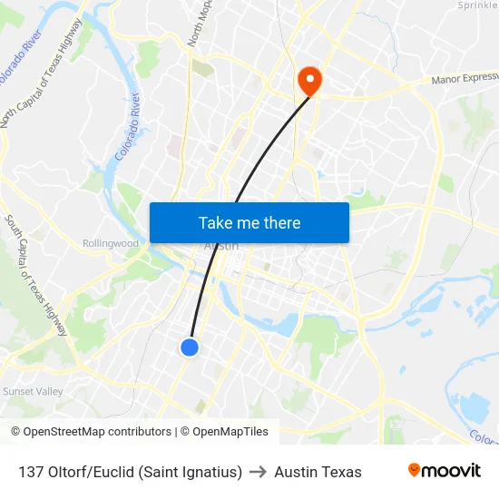 137 Oltorf/Euclid (Saint Ignatius) to Austin Texas map