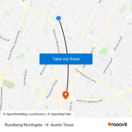 Rundberg/Northgate to Austin Texas map
