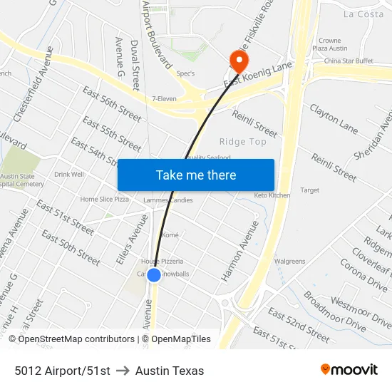 5012 Airport/51st to Austin Texas map