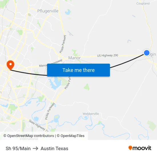 Sh 95/Main to Austin Texas map