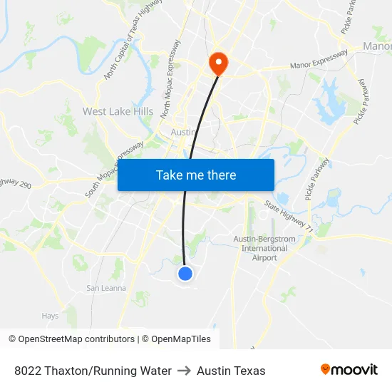 8022 Thaxton/Running Water to Austin Texas map